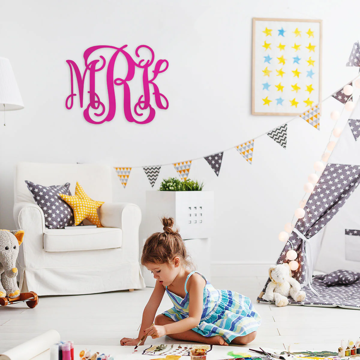Curly Wall Monogram – Personalized 3-Letter Metal Sign - Image 3