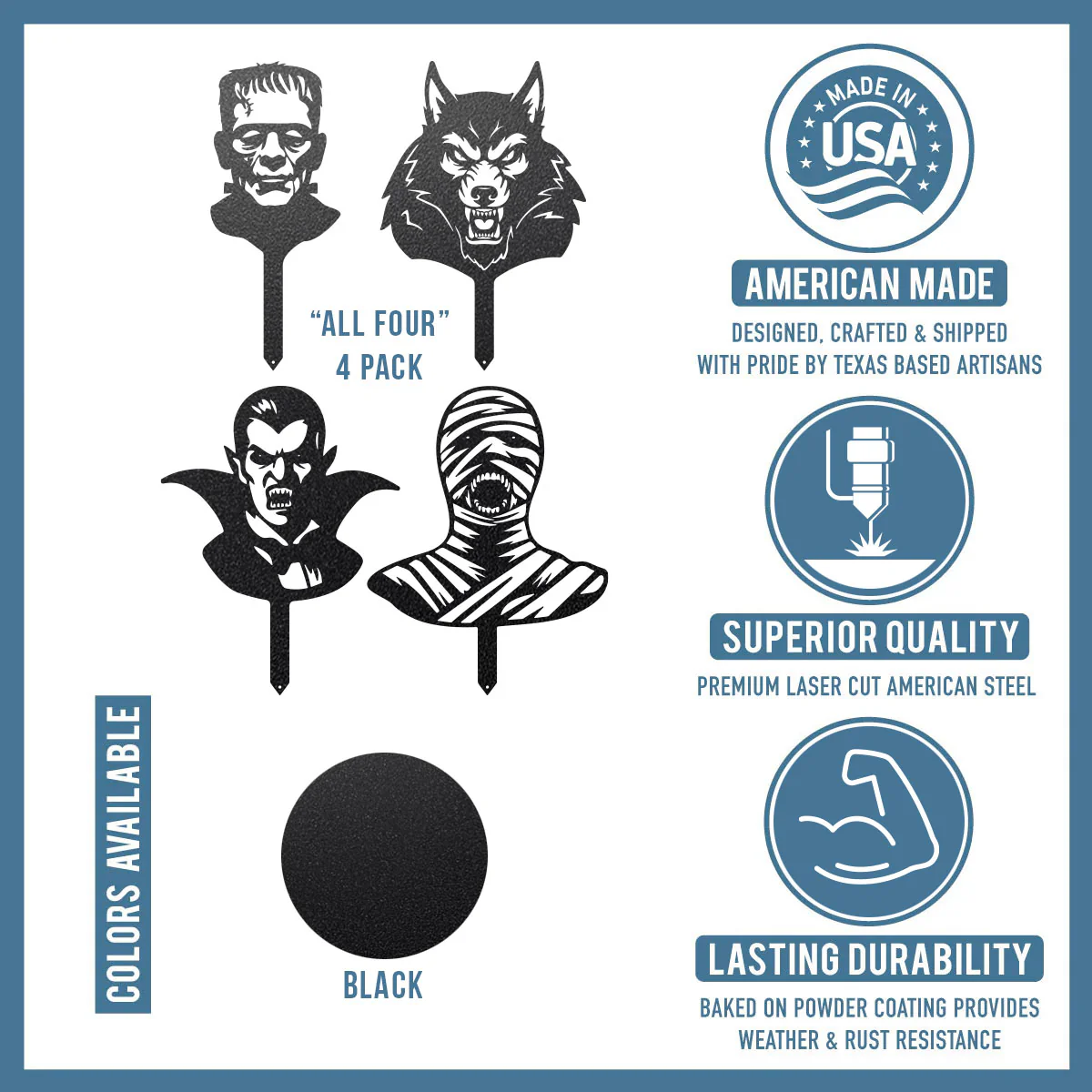 Halloween Monster 4-Pack Garden Stakes | Dracula, Frankenstein, Wolfman, & Mummy - Image 10