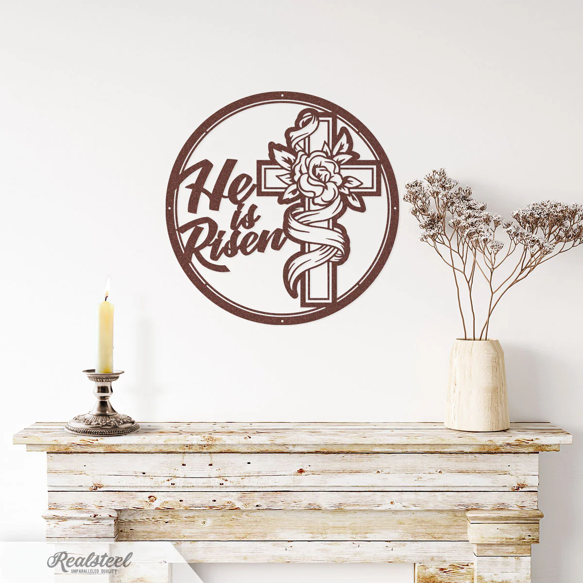 He Is Risen Cross Metal Art - Image 2