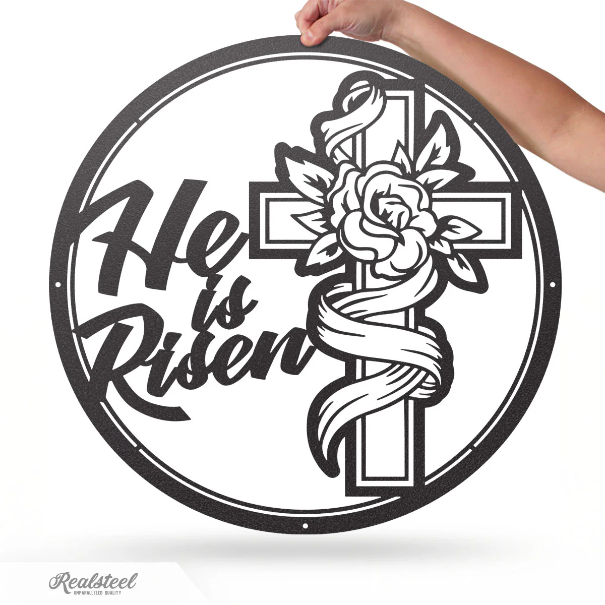 He Is Risen Cross Metal Art - Image 3