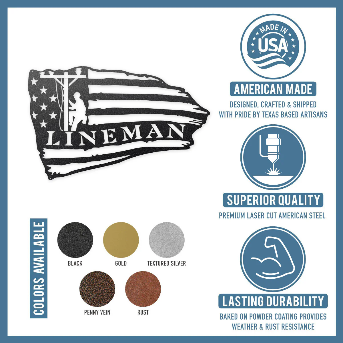 Lineman American Flag Steel Wall Art - Image 3