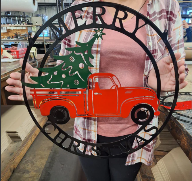 Little Red Truck Hauling Christmas Tree - Image 12