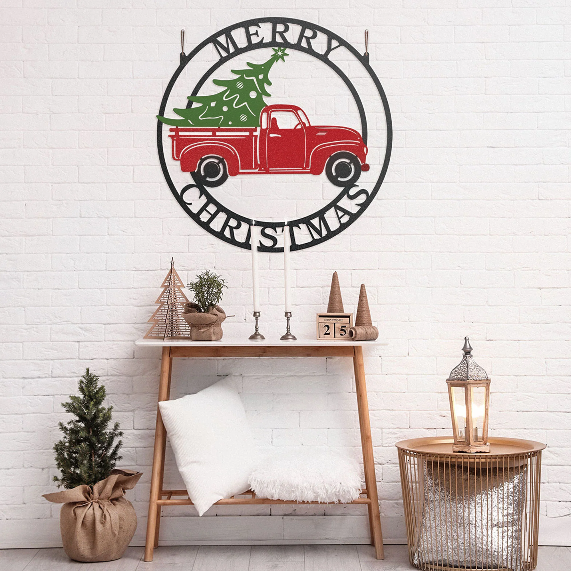 Little Red Truck Hauling Christmas Tree - Image 7