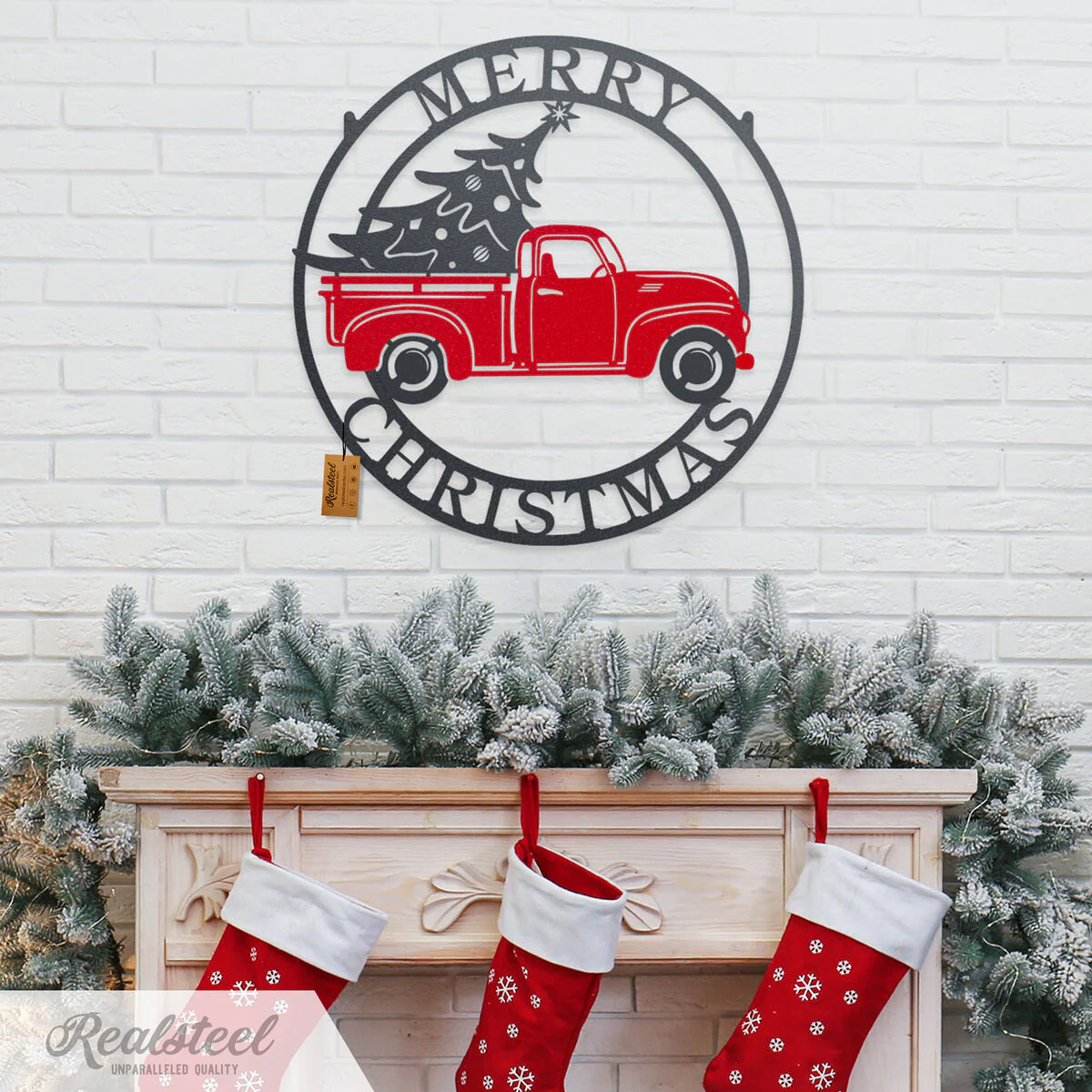 Little Red Truck Hauling Christmas Tree - Image 8