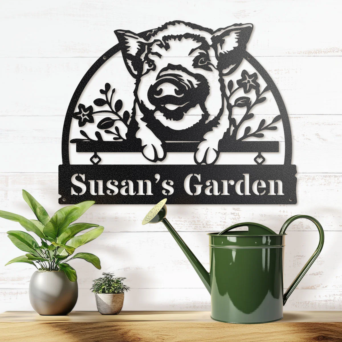 Lovely Piglet Monogram – Personalized Farm & Garden Metal Sign