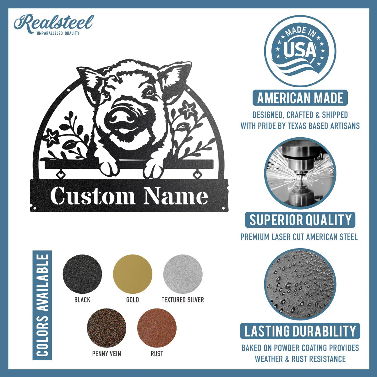 Lovely Piglet Monogram – Personalized Farm & Garden Metal Sign - Image 7