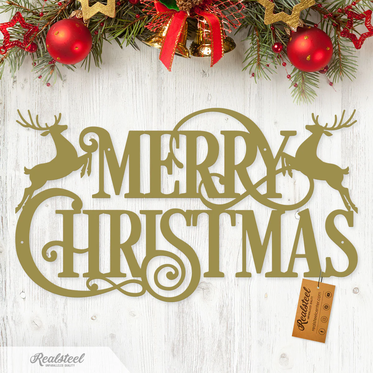 Merry Christmas Santa and Reindeer Steel Sign - Image 10
