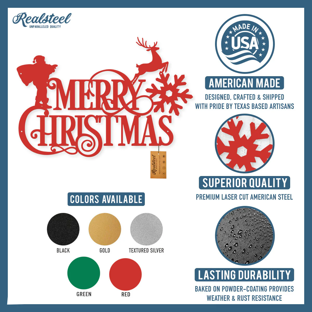 Merry Christmas Santa and Reindeer Steel Sign - Image 11