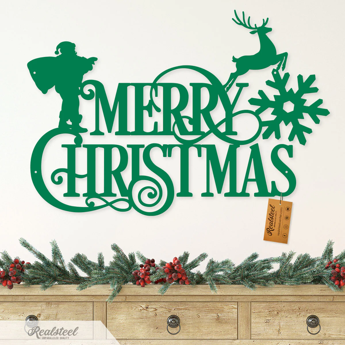 Merry Christmas Santa and Reindeer Steel Sign - Image 3