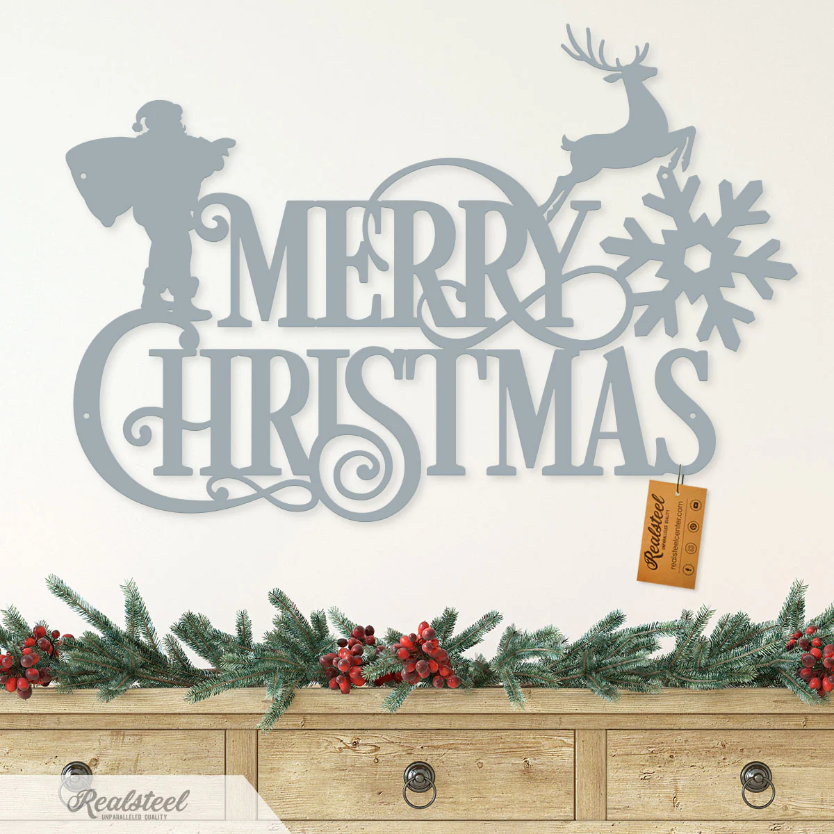 Merry Christmas Santa and Reindeer Steel Sign - Image 4