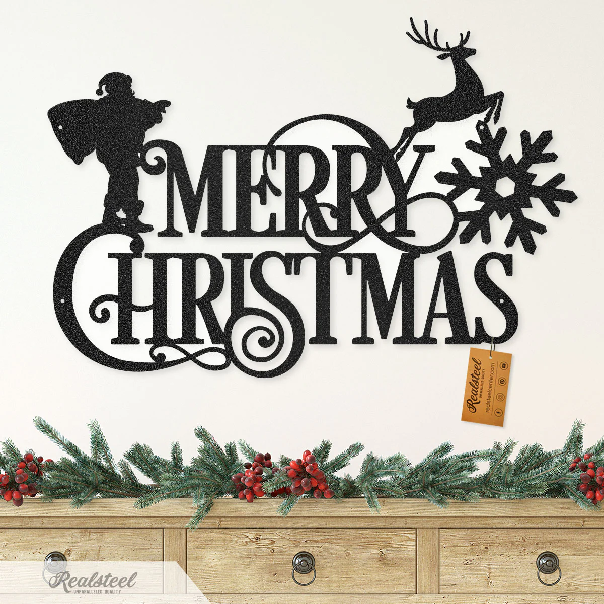 Merry Christmas Santa and Reindeer Steel Sign - Image 5