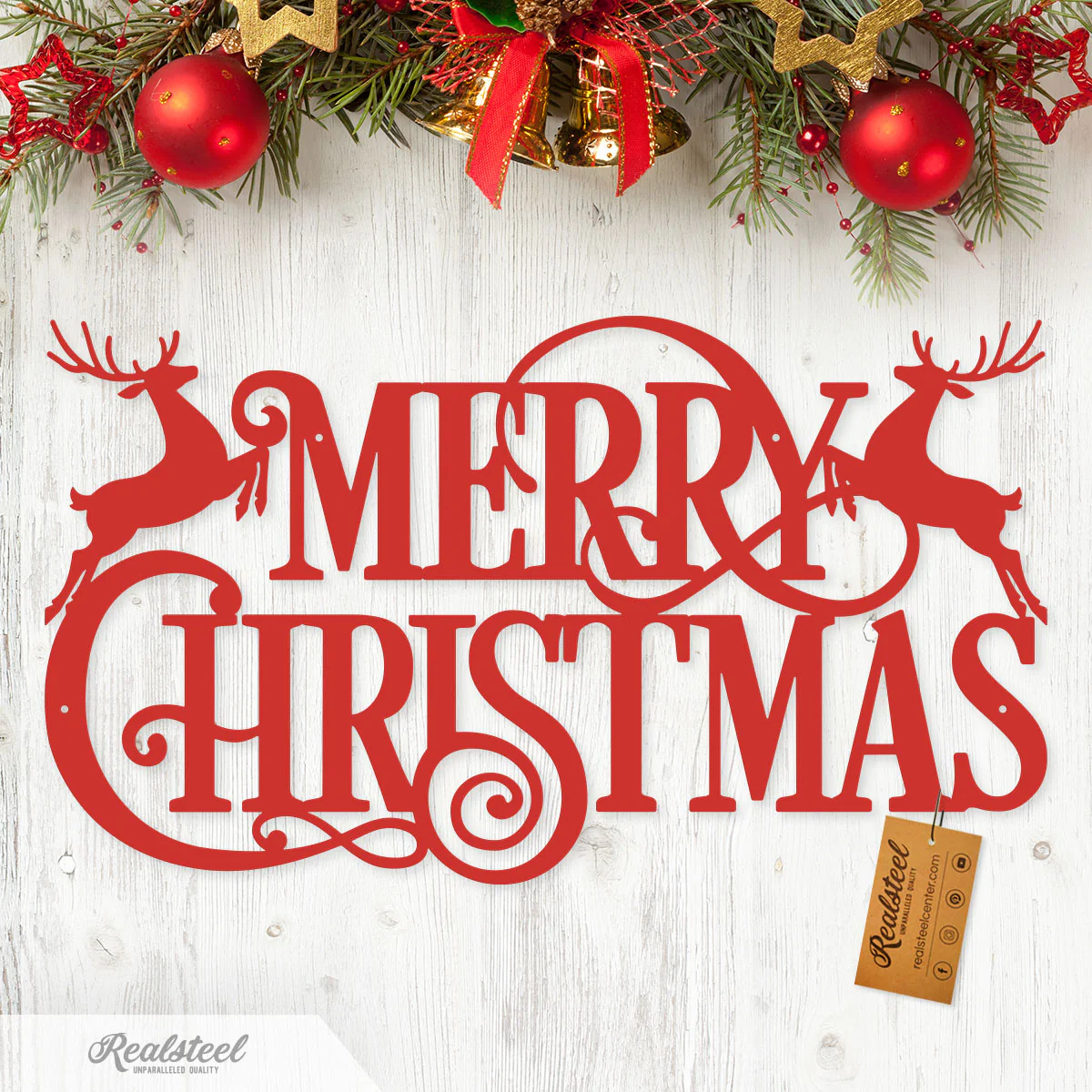 Merry Christmas Santa and Reindeer Steel Sign - Image 6