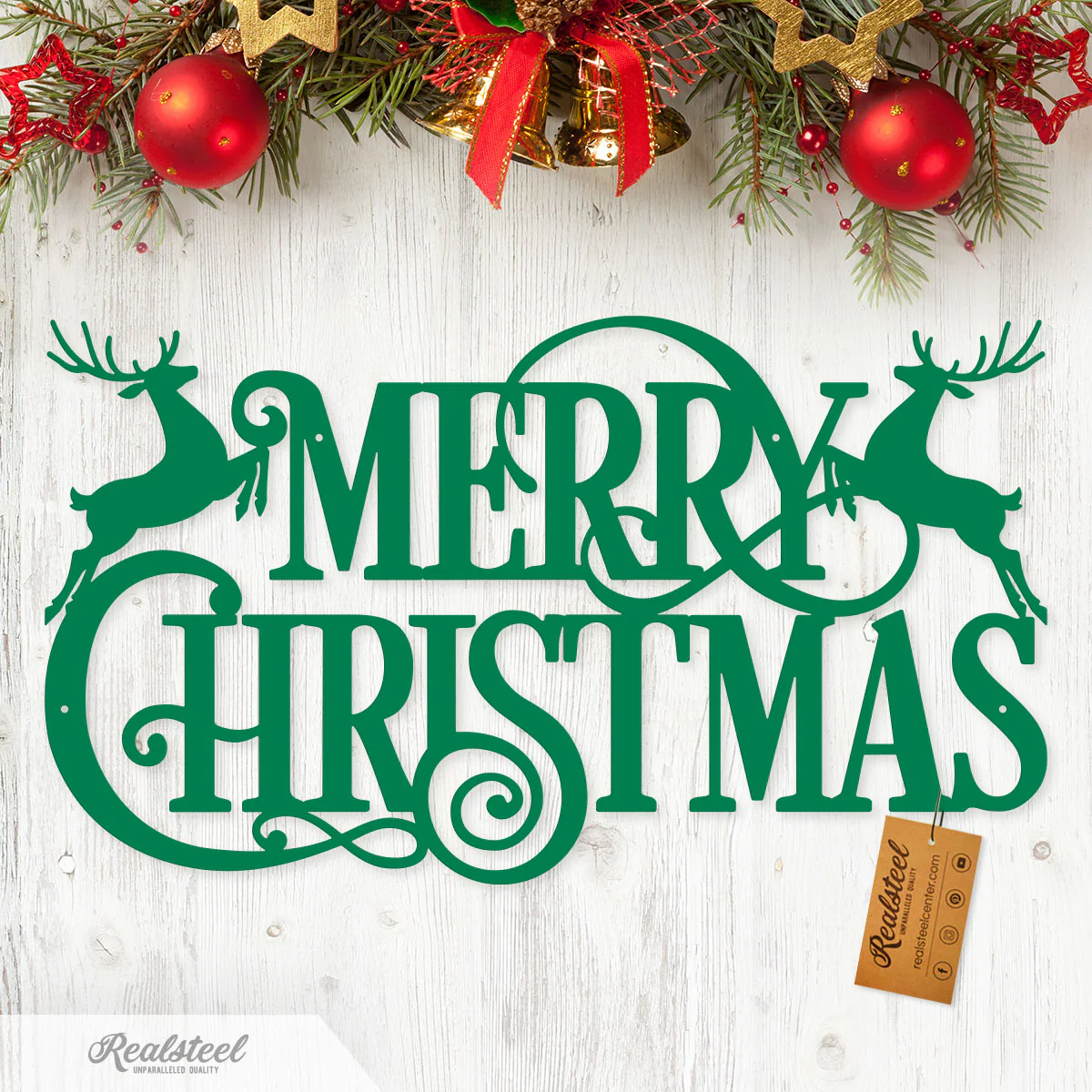 Merry Christmas Santa and Reindeer Steel Sign - Image 7