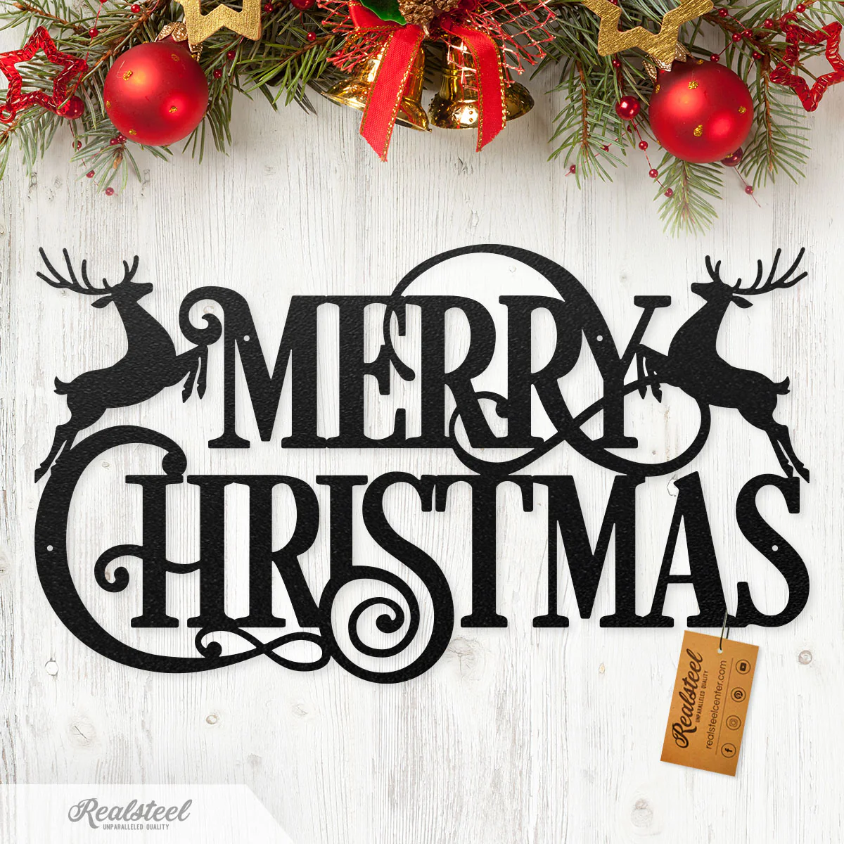 Merry Christmas Santa and Reindeer Steel Sign - Image 8