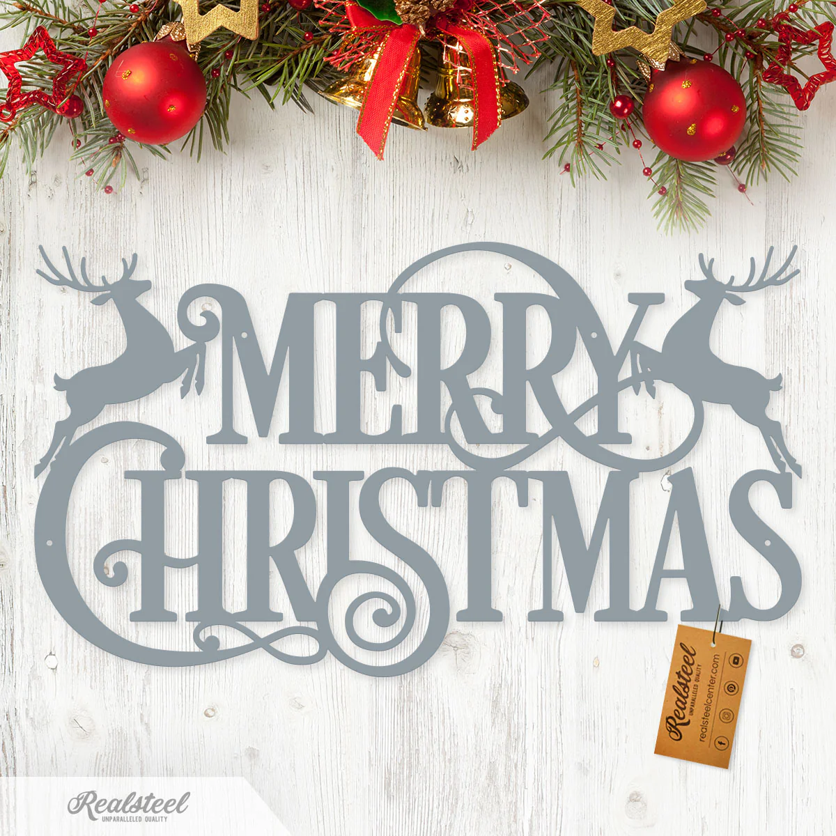 Merry Christmas Santa and Reindeer Steel Sign - Image 9
