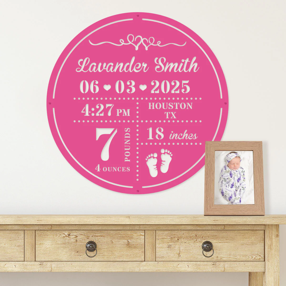 Personalized Birth Stat Announcement Wall Monogram