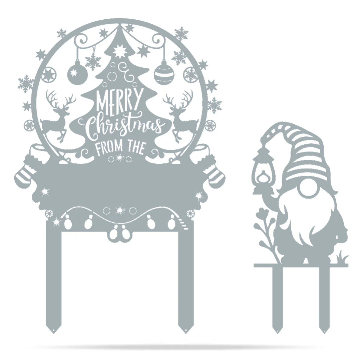 Personalized Merry Christmas Tree & Gnome Metal Garden Stakes - Image 10