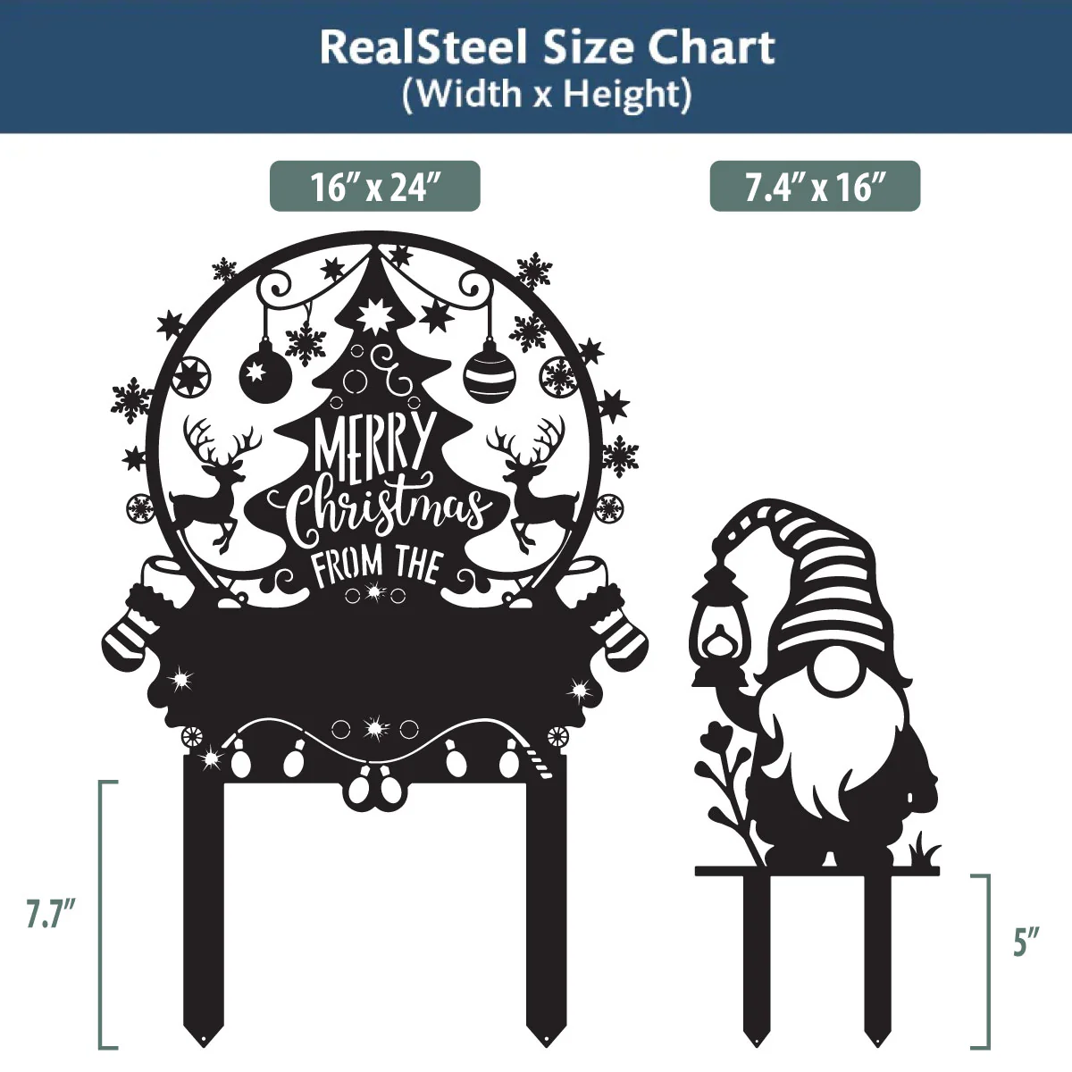 Personalized Merry Christmas Tree & Gnome Metal Garden Stakes - Image 4