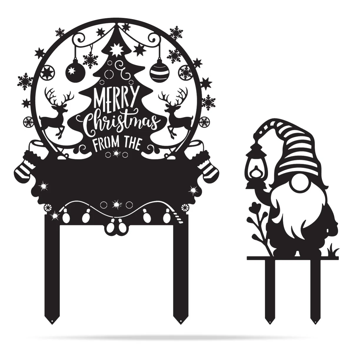 Personalized Merry Christmas Tree & Gnome Metal Garden Stakes - Image 5