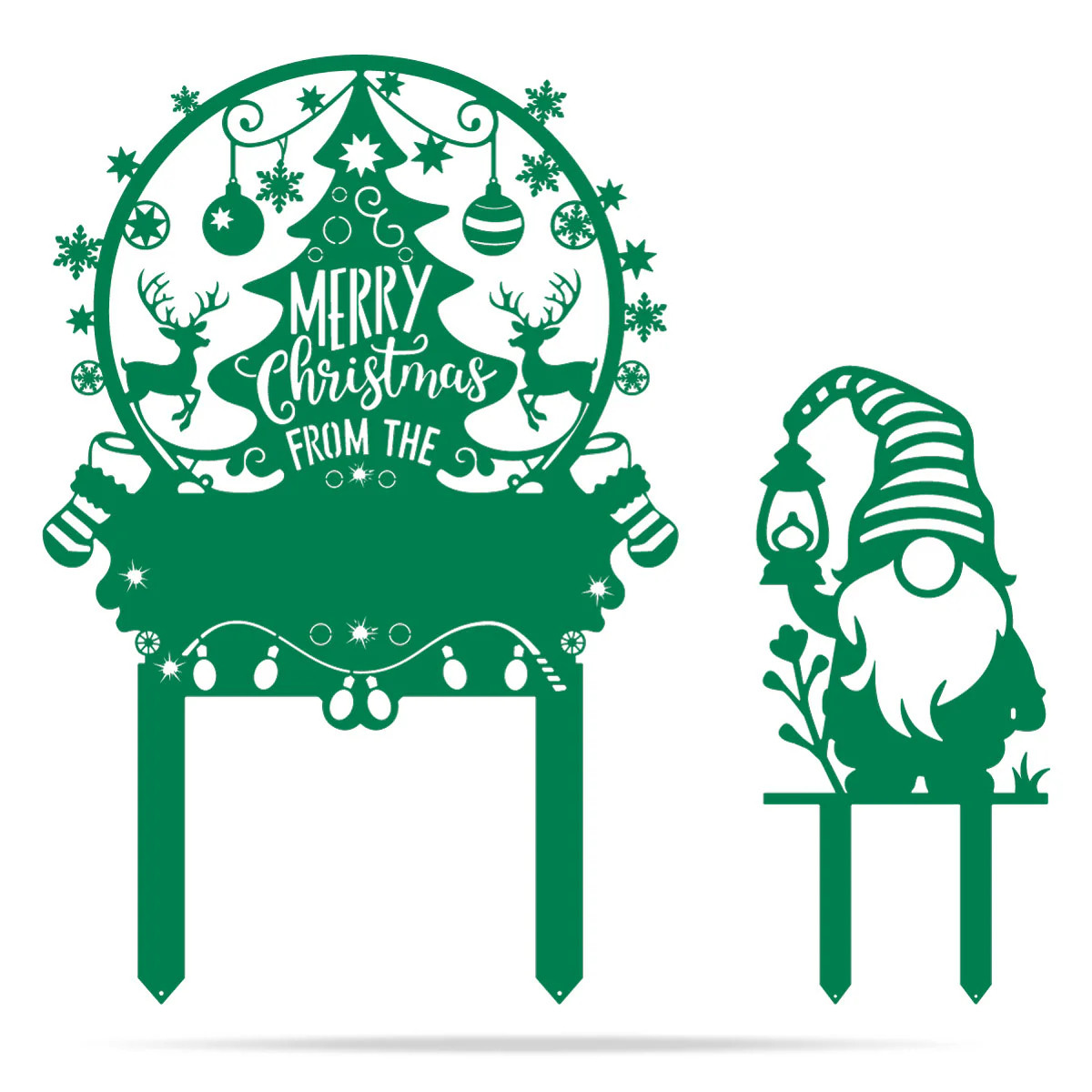 Personalized Merry Christmas Tree & Gnome Metal Garden Stakes - Image 7