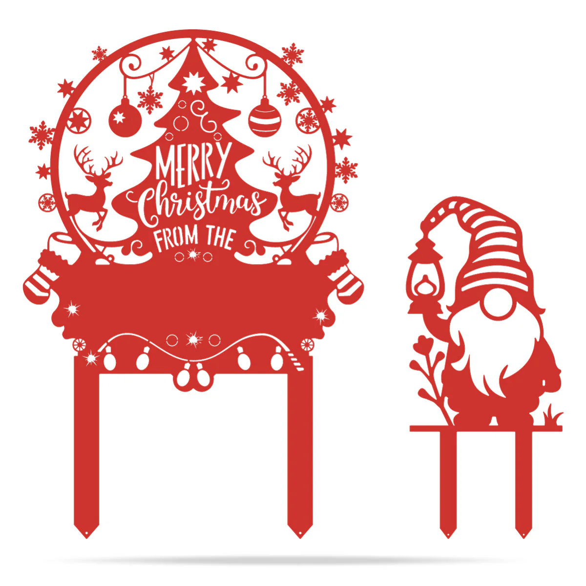 Personalized Merry Christmas Tree & Gnome Metal Garden Stakes - Image 9