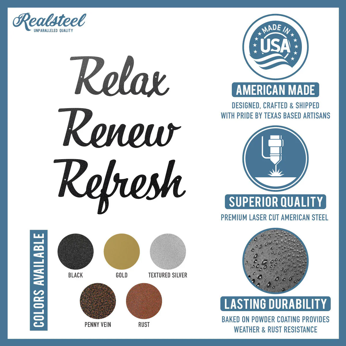 Relax Renew Refresh Metal Wall Art - Tranquil Bathroom Spa Décor - Image 9