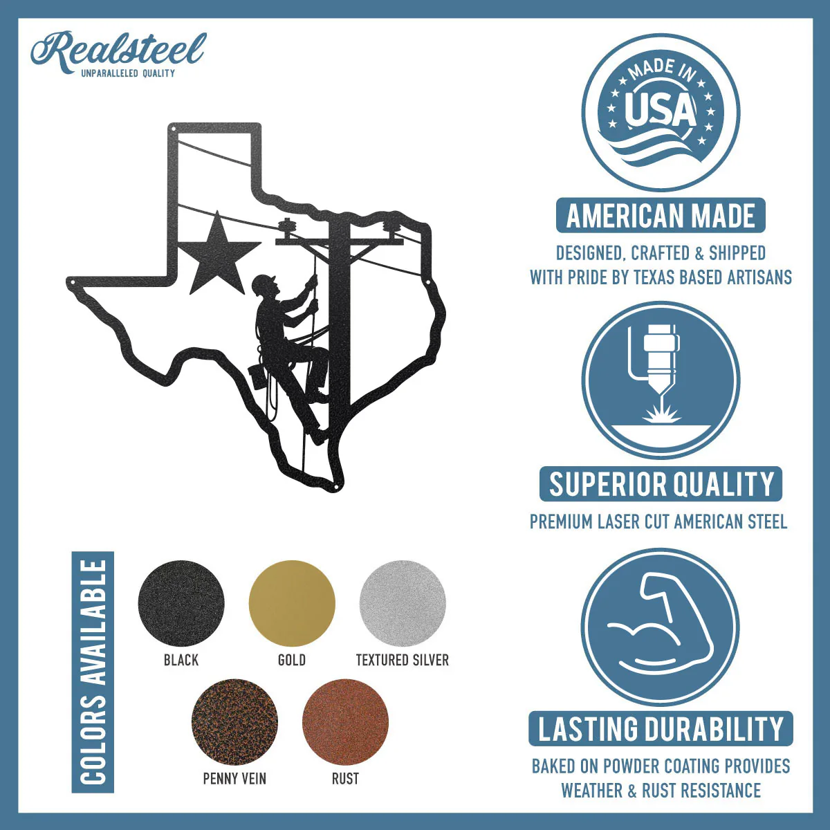Texas Lineman Steel Wall Art - Image 3